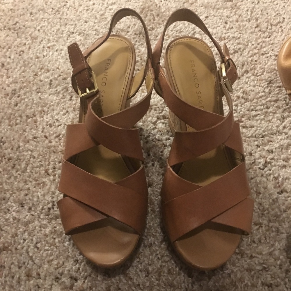 Franco Sarto Brown Leather Wedges